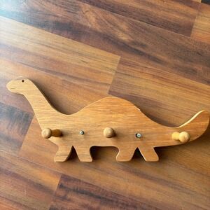 Handmade Wooden Brontosaurus Dinosaur Wall Hook Rack 3 Pegs Nursery Decor